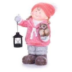 Decoratiune iarna, ceramica, fata cu felinar si bufnita, 28x18.5x39.5 cm MART-8090945