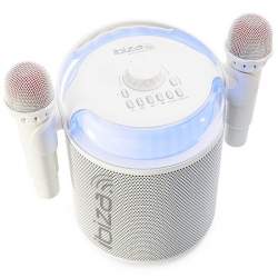 Boxa Karaoke cu 2 microfoane wireless, BT/USB/MSD/AUX, 120 W, 260 x 270 x 220 mm, 7 efecte iluminare FMG-ELP-KARAHOME-WH