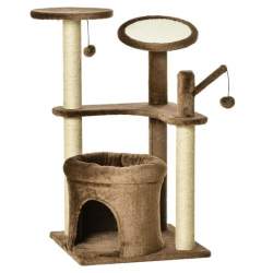 Ansamblu de joaca pentru pisici, cu platforme, culcus si ciucuri, maro si bej, 48x48x87 cm MART-AR128145