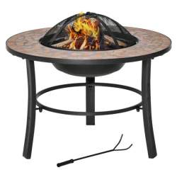 Semineu/vatra de foc exterior, 3 in 1, masuta de gradina si gratar pentru barbecue, metal si ceramica, cu accesorii, 68x45 cm MART-AR140987