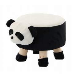 Taburet pentru copii, rotund, model urs panda, textil, lemn, alb si negru, max 50 kg, 28x25 cm, Chomik MART-PHO8861