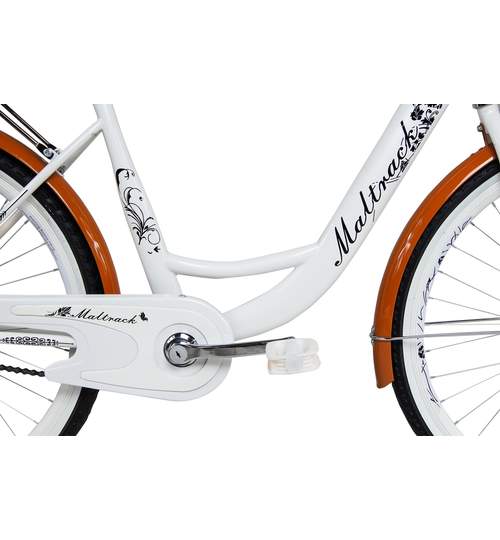 Bicicleta de Oras MalTrack White Caffe, Roti 26 Inch, Cos Cumparaturi si Motive Florale