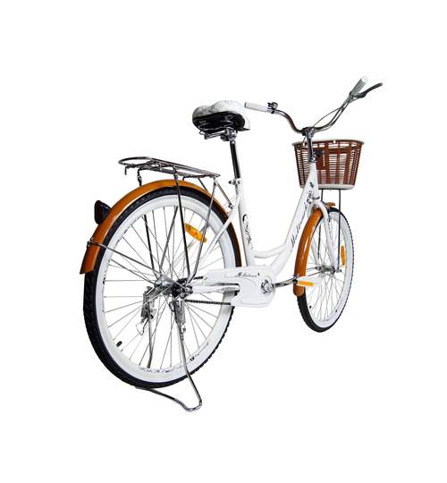 Bicicleta de Oras MalTrack White Caffe, Roti 26 Inch, Cos Cumparaturi si Motive Florale