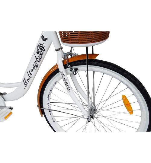 Bicicleta de Oras MalTrack White Caffe, Roti 26 Inch, Cos Cumparaturi si Motive Florale