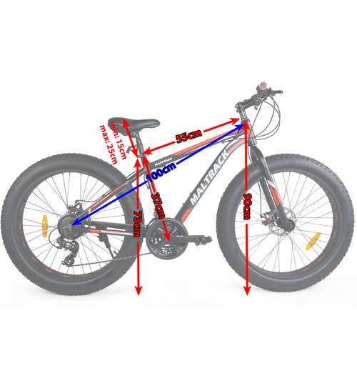 Bicicleta MalTrack Fat Bike cu 21 Viteze, Roti Late 26 Inch