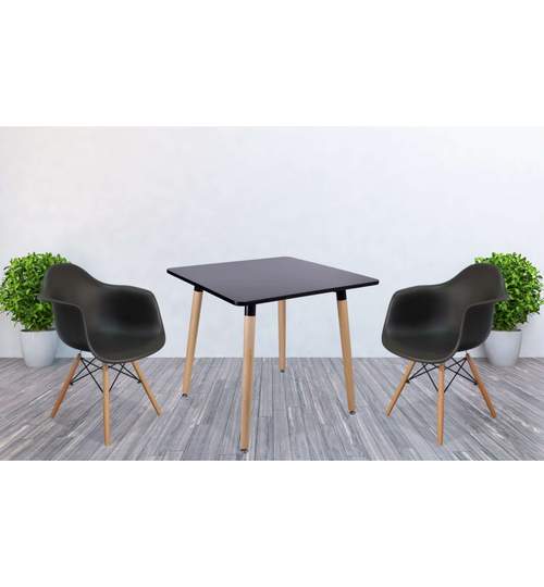 Masa Patrata Paris pentru Bucatarie, Living, Sufragerie sau Exterior, 80x80cm, Culoare Negru