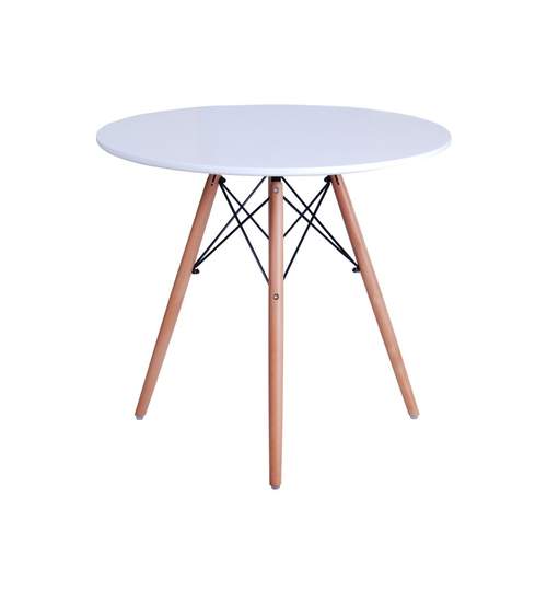 Masa Rotunda Paris pentru Bucatarie, Living, Sufragerie sau Exterior, Diametru 80cm, Culoare Alb