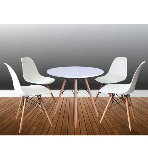 Masa Rotunda Paris pentru Bucatarie, Living, Sufragerie sau Exterior, Diametru 80cm, Culoare Alb