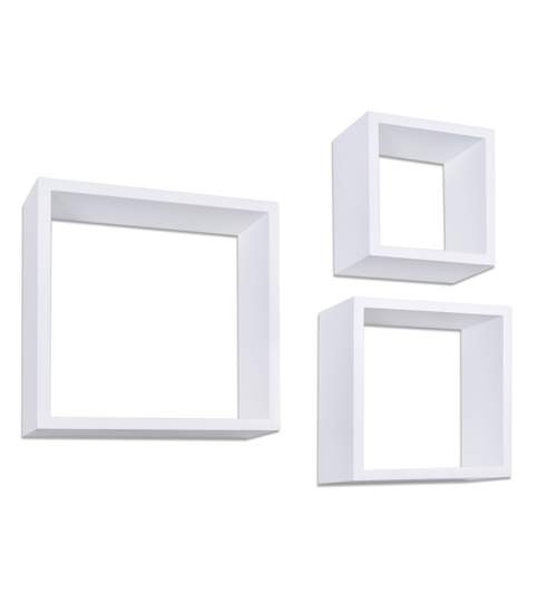 Set 3 Rafturi de Perete Cube Quad Patrate, Dimensiuni Diferite, Culoare Alb