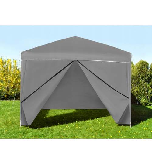 Cort pavilion pentru curte, gradina sau evenimente cu pereti laterali, dimensiuni 3x3m, culoare Gri