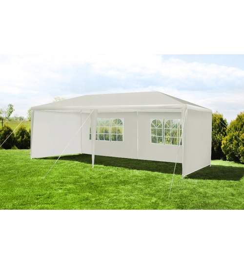 Cort pavilion cu ferestre pentru gradina, curte sau evenimente 3x6m, culoare Alb