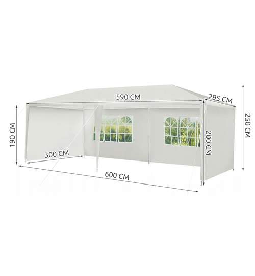 Cort pavilion cu ferestre pentru gradina, curte sau evenimente 3x6m, culoare Alb