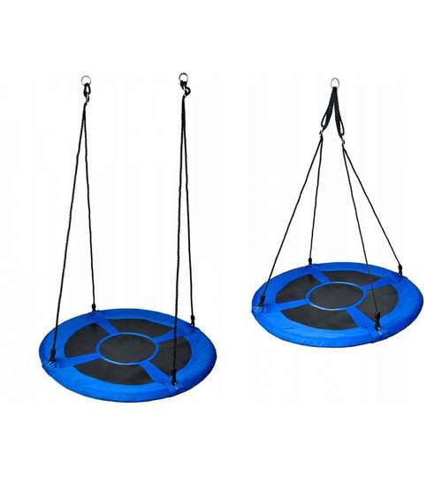 Leagan Balansoar rotund tip cuib pentru curte, gradina sau terasa, capacitate maxima 150kg, diametru 100cm, culoare albastru