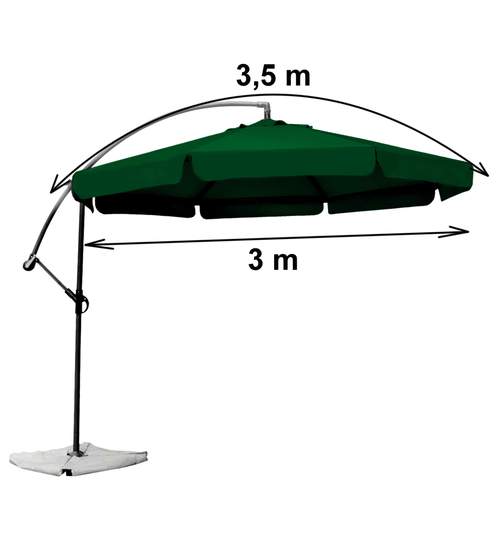 Umbrela pliabila cu suport pentru terasa, curte sau gradina, diametru 350cm, culoare verde