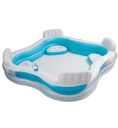 Piscina Gonflabila Intex cu 4 Scaune cu Spatar si Suport Bauturi, Capacitate 763L, Culoare Albastru/Alb