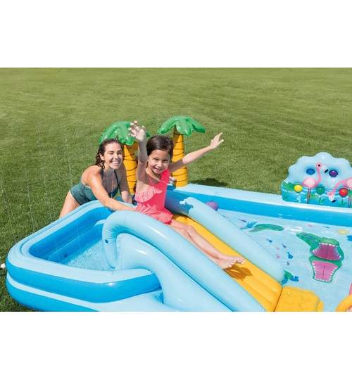 Piscina Gonflabila Intex pentru Copii, Jungle cu Tobogan si Jucarii Gonflabile, Capacitate 550L