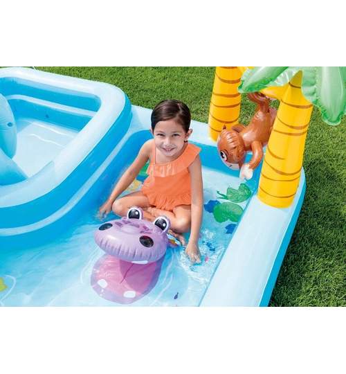 Piscina Gonflabila Intex pentru Copii, Jungle cu Tobogan si Jucarii Gonflabile, Capacitate 550L