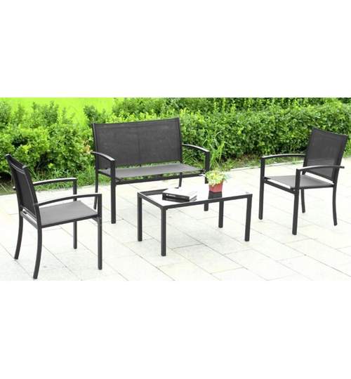 Set Mobilier Gradina sau Terasa, Masa cu Banca si 2 Scaune, Metal+PVC