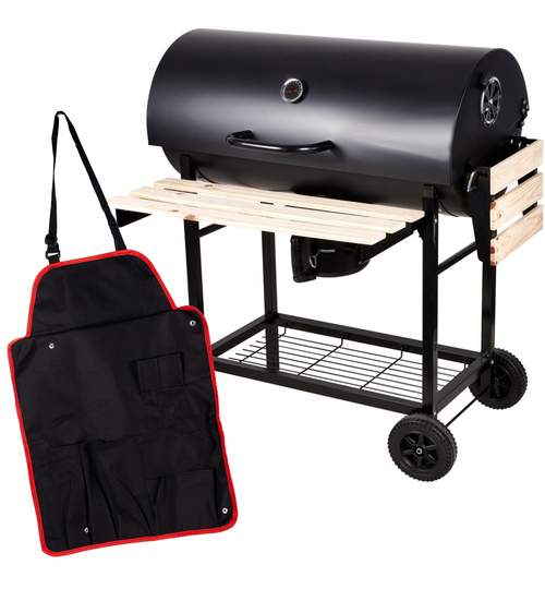 Gratar Mobil MalTec GrillMaster cu Capac, Termometru 0-500 Grade, Rafturi Pliabile si Recipient Cenusa + Sort Cadou