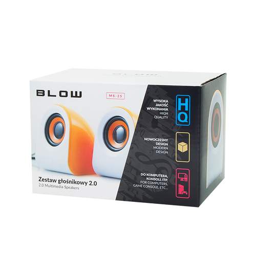 Boxe audio Blow 2.0 , USB, impedanta 4 ohmi, culoare alb/portocaliu