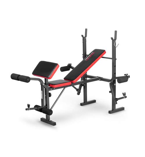 Banca multifunctionala pentru abdomene si exercitii fitness, 100kg, negru/rosu