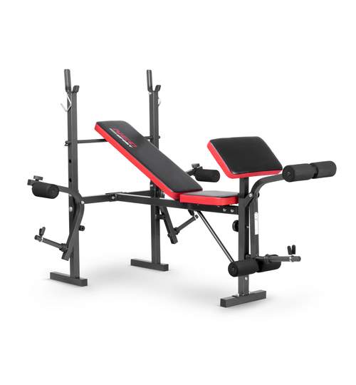 Banca multifunctionala pentru abdomene si exercitii fitness, 100kg, negru/rosu