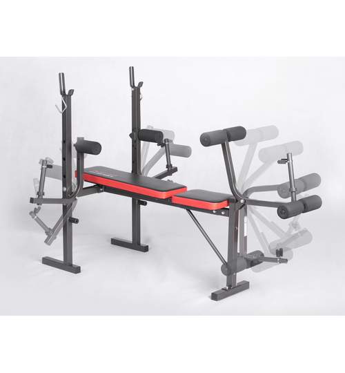 Banca multifunctionala pentru abdomene si exercitii fitness, 100kg, negru/rosu