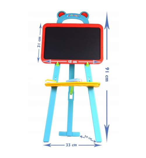 Tabla creativa 3in1, cu stativ, numere si simboluri magnetice, burete si creta, 84 piese