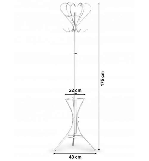 Cuier Metalic tip Pom, Inaltime 175 cm, Culoare Alb