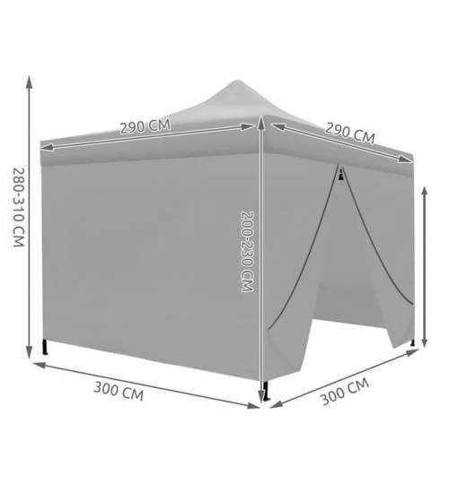 Cort Pavilion Pliabil 3x3 m pentru Curte, Gradina sau Evenimente cu 4 Pereti, Inchidere cu Fermoar, Culoare Gri