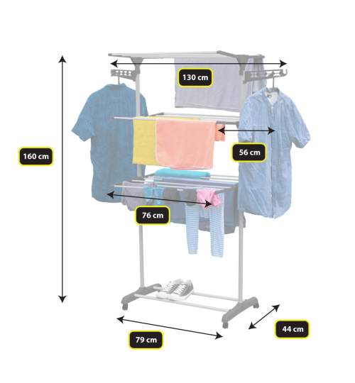 Uscator de rufe vertical Promis, pliabil, cu 3 nivele si suport umerase, 160 cm