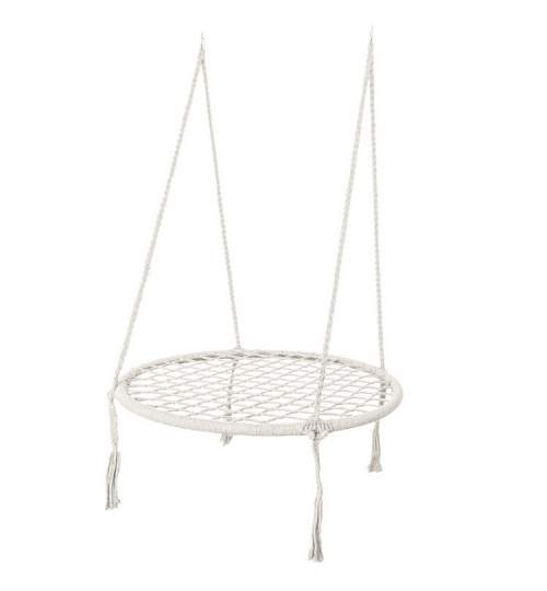 Leagan Balansoar rotund tip cuib pentru curte, gradina sau terasa, capacitate maxima 150kg, diametru 80cm, alb