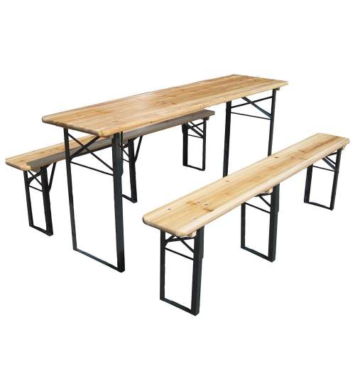 Set mobilier gradina, masa cu doua banci, pliabile, lungime 175 cm