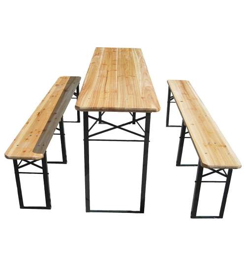 Set mobilier gradina, masa cu doua banci, pliabile, lungime 175 cm