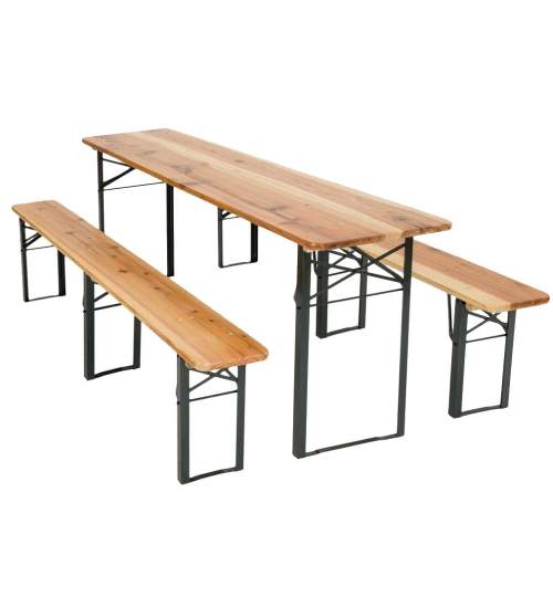 Set mobilier gradina, masa cu doua banci, pliabile, lungime 175 cm