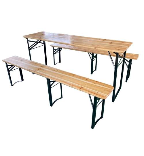 Set mobilier gradina, masa cu doua banci, pliabile, lungime 175 cm