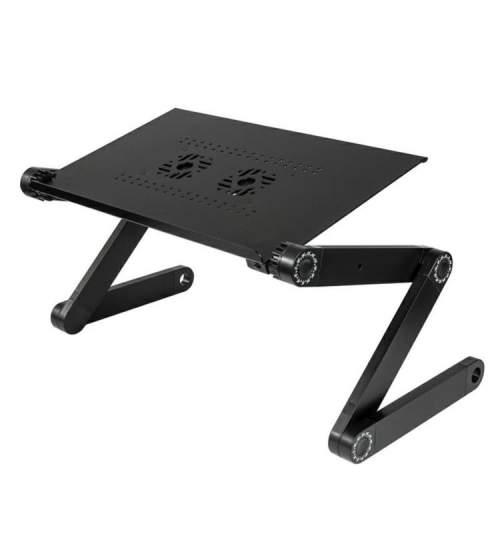 Masuta tip Suport pentru Laptop din aluminiu, cu ventilator, reglabila, marime universala, negru