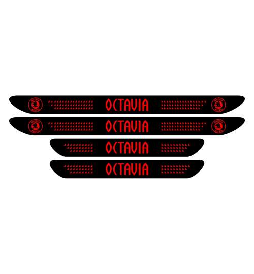 Set Stickere Auto Protectie Praguri Skoda Octavia, negru/rosu, 4buc