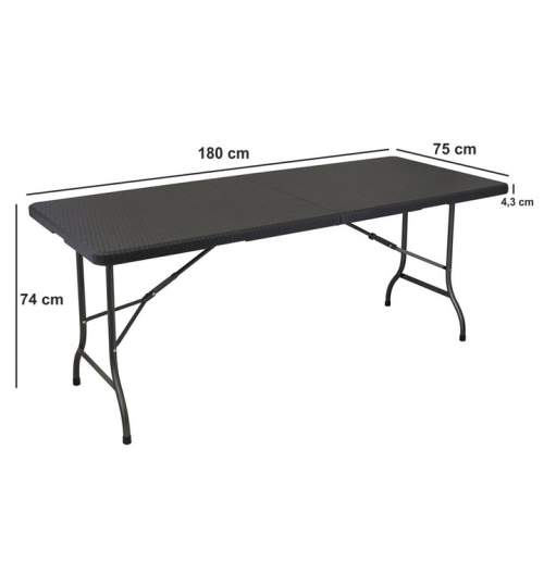 Set masa pliabila  tip valiza, Dimensiuni 180x75cm, Culoare Maro si 4 scaune pliabile, 82x46x56, culoare negru