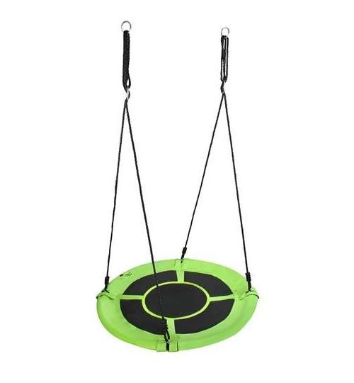 Leagan Balansoar rotund tip cuib pentru curte, gradina sau terasa, capacitate 120kg, diametru 100cm, verde/negru