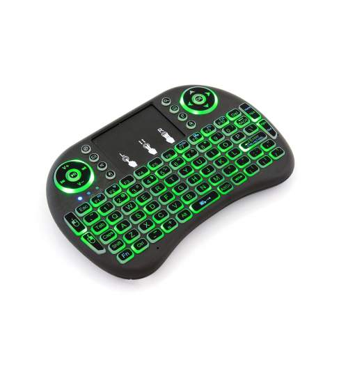 Mini Tastatura Wireless Iluminata, cu Touchpad, pentru PC, SmartTV, PlayStation sau Smartphone, 92 taste, raza 10m