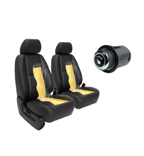 Kit incalzire pentru scaune auto sezut si spatar, din carbon, buton 6 trepte Luxury Blue, pentru 2 scaune