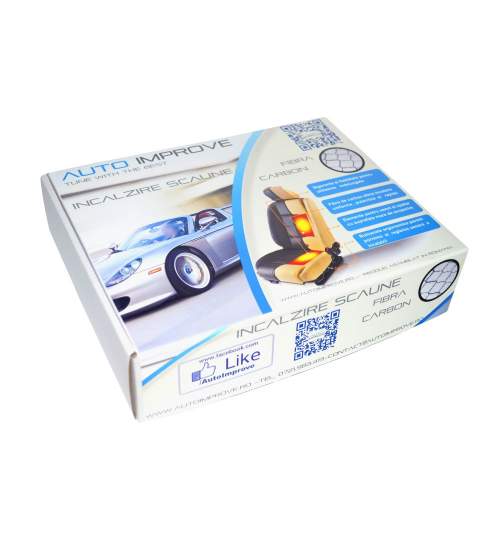 Kit incalzire pentru scaune auto sezut si spatar, din carbon, buton 6 trepte Luxury Blue, pentru 2 scaune