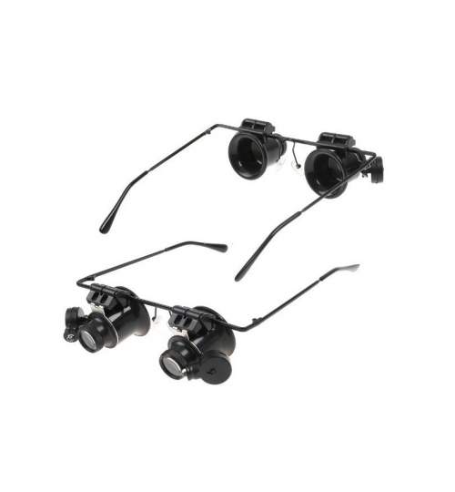 Ochelari cu lupa pentru ceasornicarie si electronice, zoom 20x, iluminare LED, culoare negru