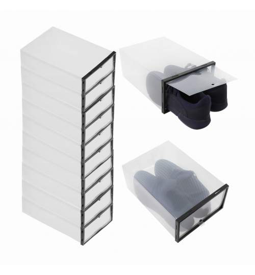 Set organizator cutie pentru depozitare incaltaminte, 12x29x20 cm, transparent, 10buc