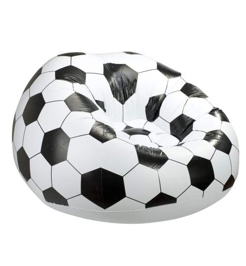 Scaun gonflabil fotoliu tip minge de fotbal, 90x90cm, alb/negru