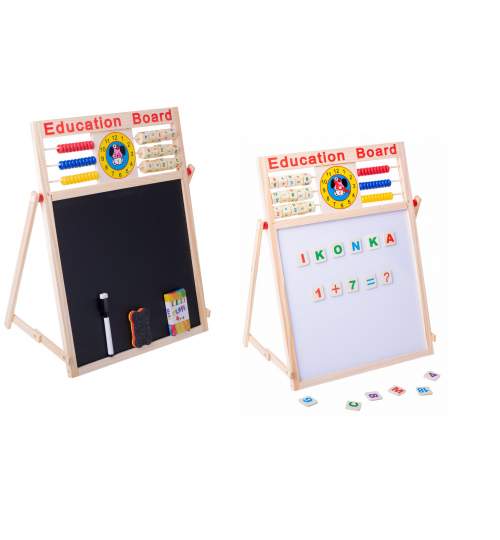 Tabla magnetica 2in1 educativa pentru copii, cu abac, creta, magneti si marker, 63.5 x 47 cm