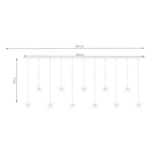 Instalatie de Craciun tip perdea cu franjuri inegali, model Stelute, 108 LED-uri, alb cald