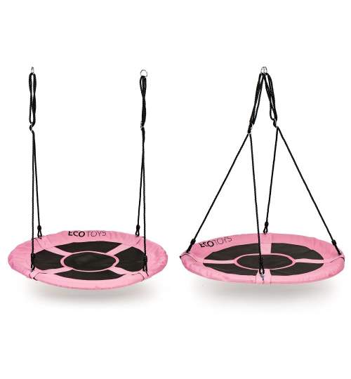 Leagan Balansoar rotund tip cuib pentru curte, gradina sau terasa, capacitate 150kg, diametru 100cm, culoare roz