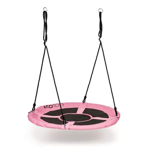 Leagan Balansoar rotund tip cuib pentru curte, gradina sau terasa, capacitate 150kg, diametru 100cm, culoare roz